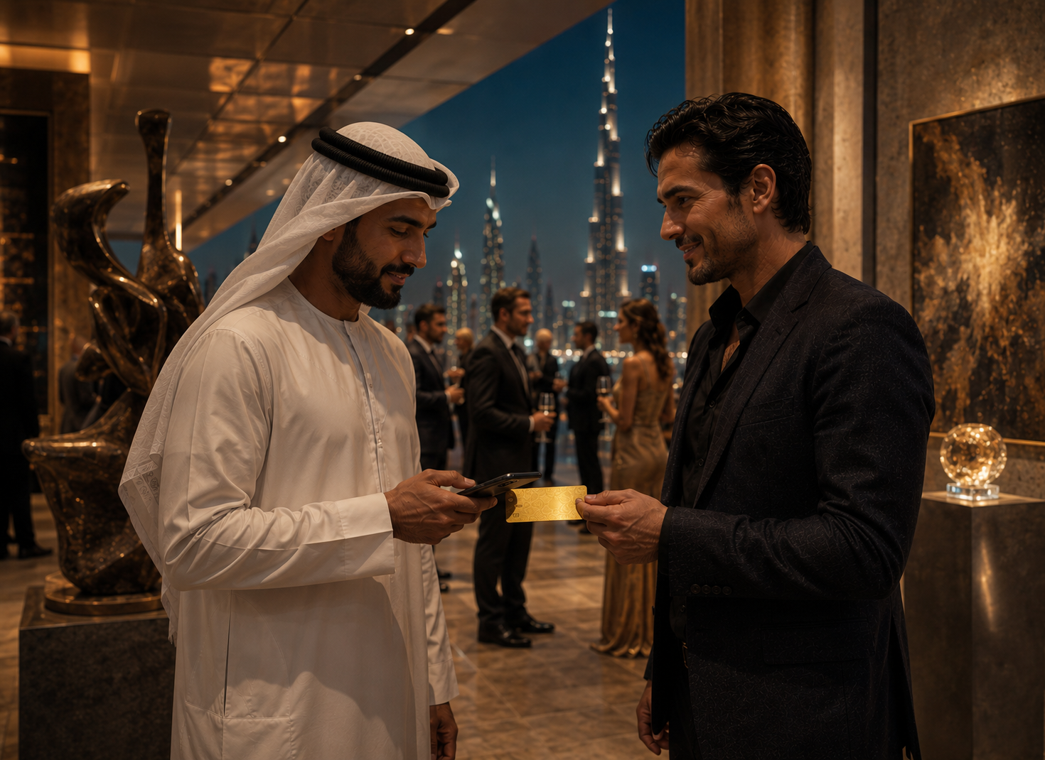 The Warmto Gold Card being tapped at a Dubai networking event